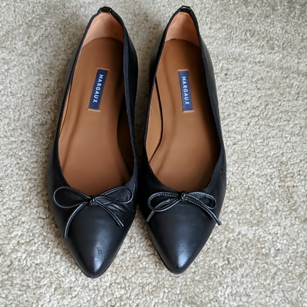 Margaux black leather point flats
